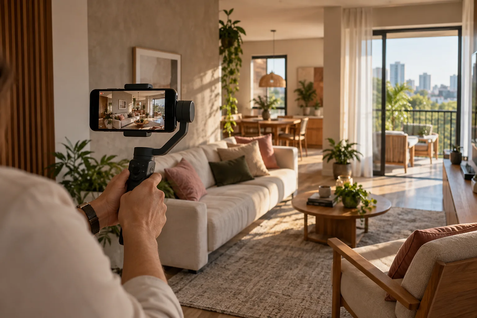 Captação de vídeo de um apartamento com celular e estabilizador